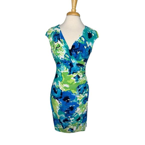Lauren Ralph Lauren Dresses & Skirts - RALPH LAUREN LRL Watercolor Jersey Knit V-neck Dress Size 8 Blue Green Bodycon